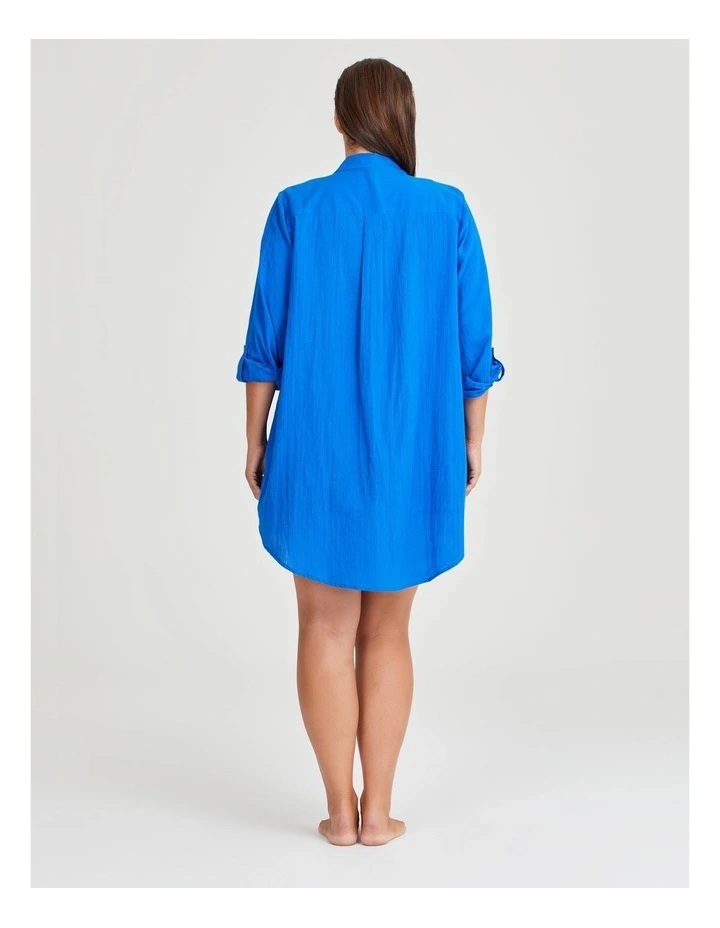 Cotton Long Shirt Coverup in Ocean Blue