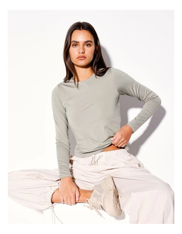 Recycled Blend Smooth Crew Neck Long Sleeve Tee in Sage