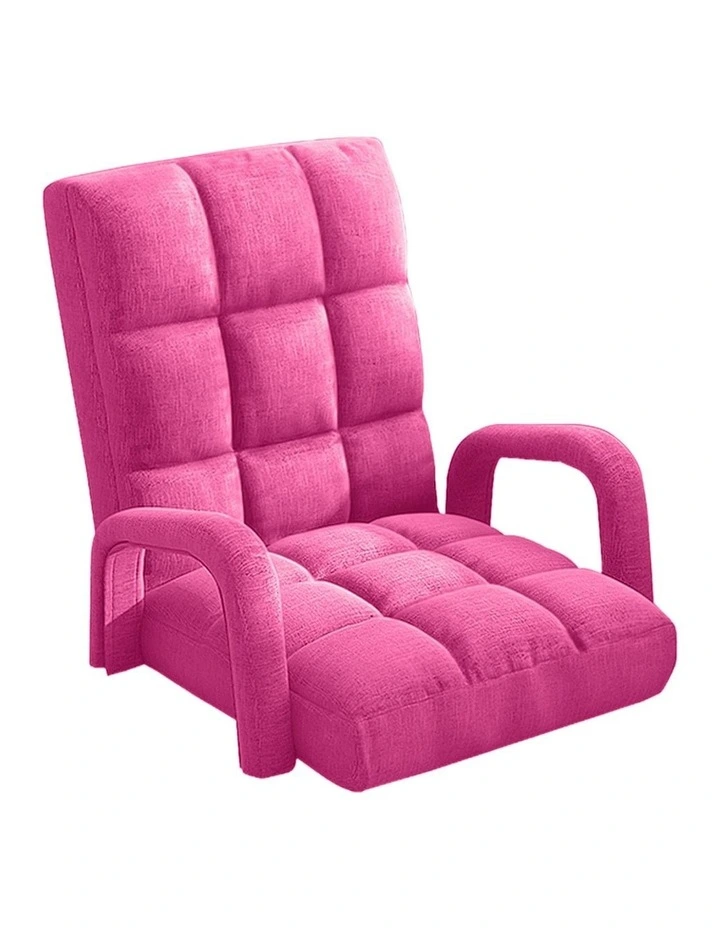 Foldable Floor Lounge Recliner Chair With Armrest in Pink