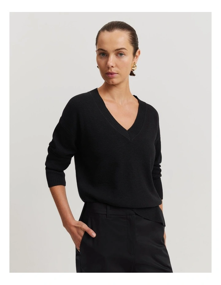 Organically Grown Cotton Linen Knit in Black