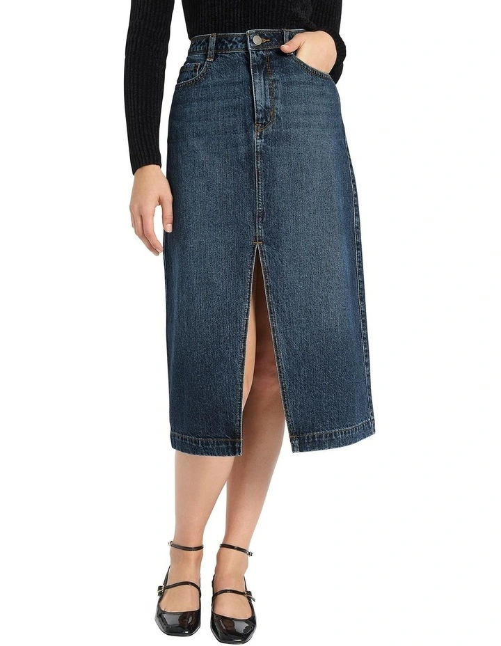 Seattle Denim Midi Skirt in Nashville Blue