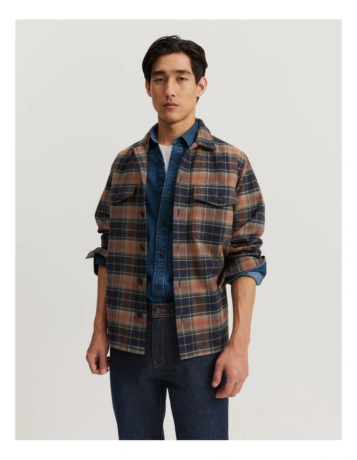 Lightweight Check Overshirt in Walnut
