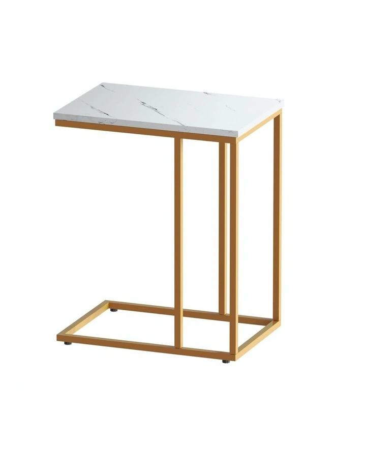 Side Table With Marble Effect in White