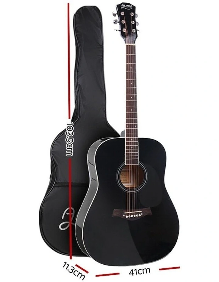 41 Inch Acoustic Guitar Wooden Body Steel String Dreadnought Stand in Black