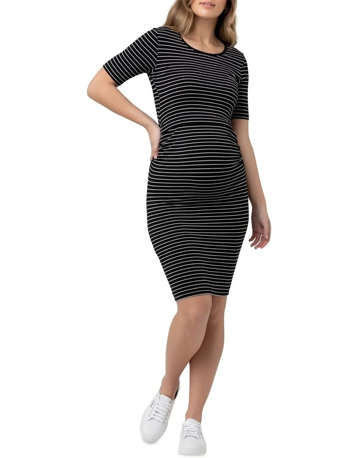 Mia Short Sleeve Nursing Dress in Black/Flint