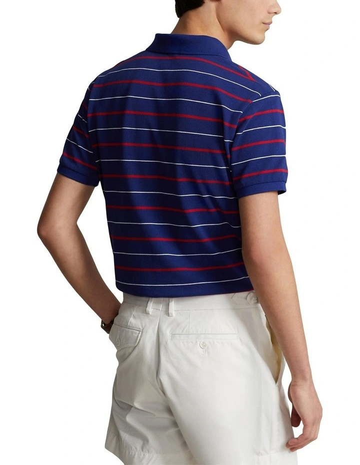 Custom Slim Fit Striped Mesh Polo Shirt in Blue