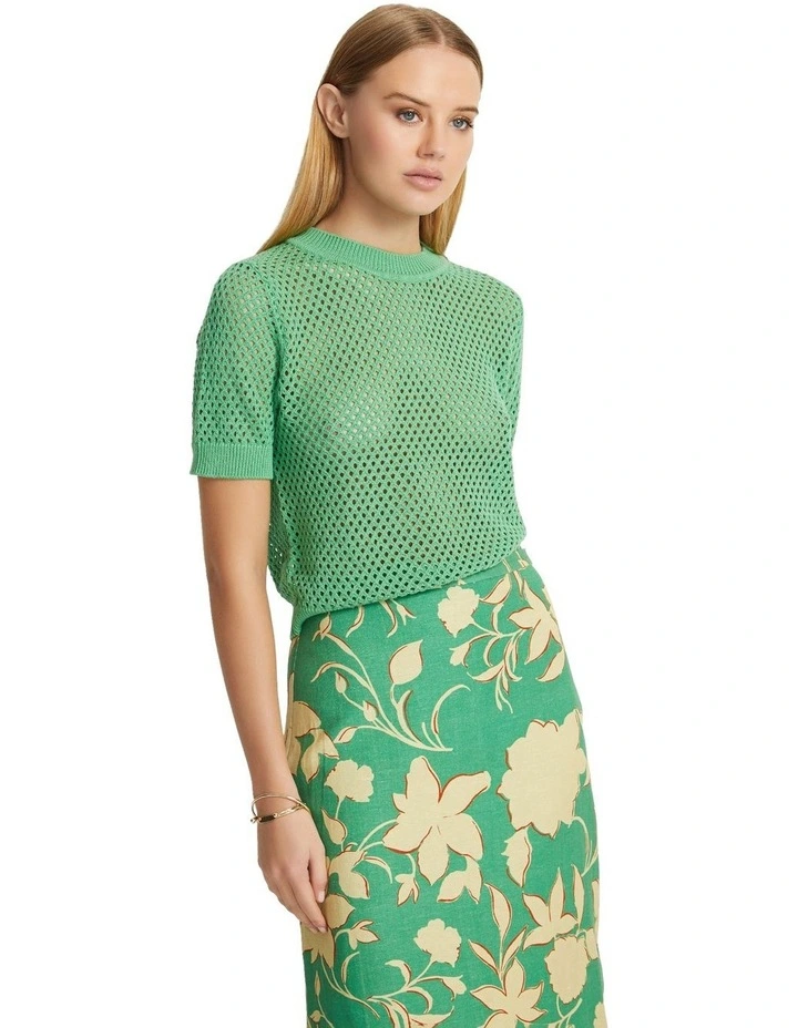 Luna Open Knit Top in Lime