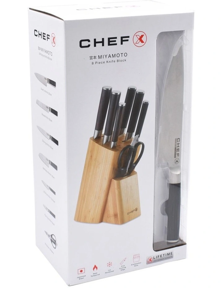 Miyamoto Knife Block 8 Piece in Silver