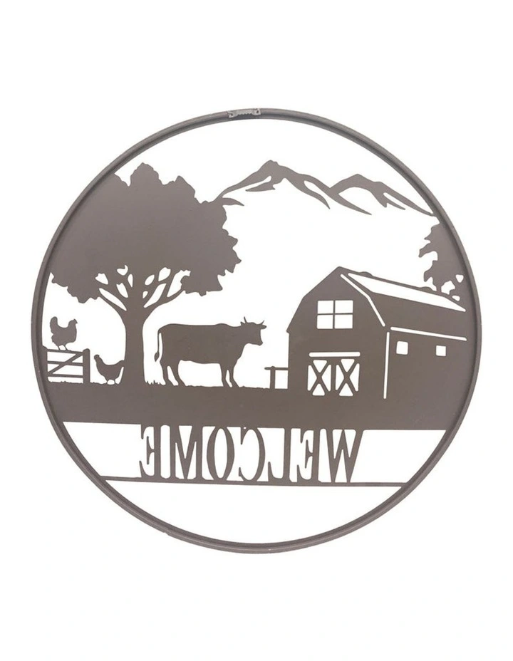 Outdoor Laser-Cut Welcome Farm Wall Art in Rust