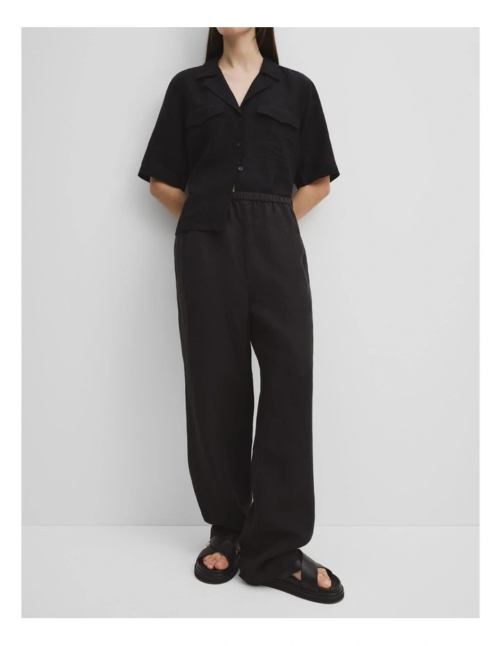 Organically Grown Linen Pull-on Pant in Black
