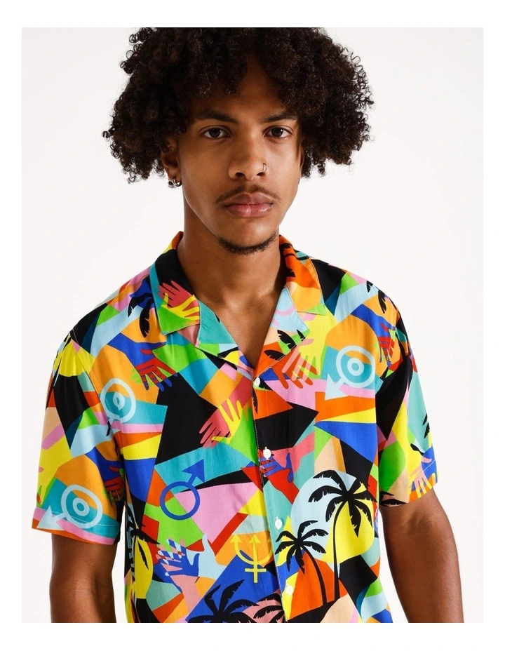 Pride Print Short Sleeve Rayon Shirt in Multicolour