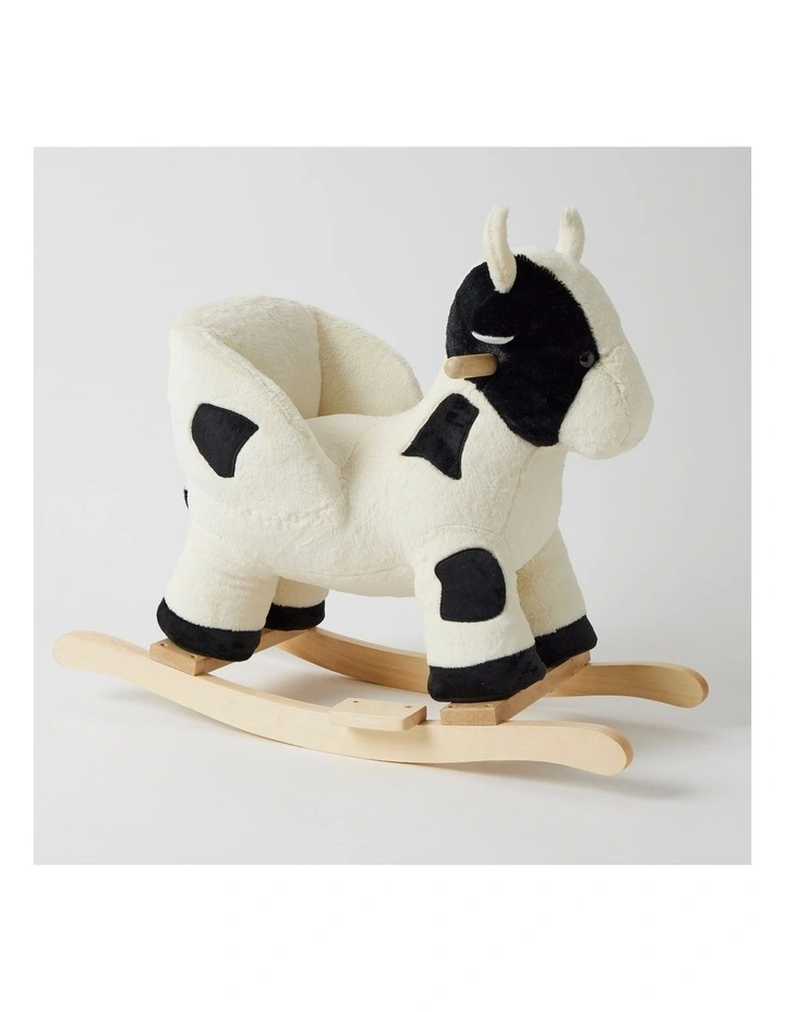 Rocking Cow Ride-On Rocker Play Toy in Cream/Black