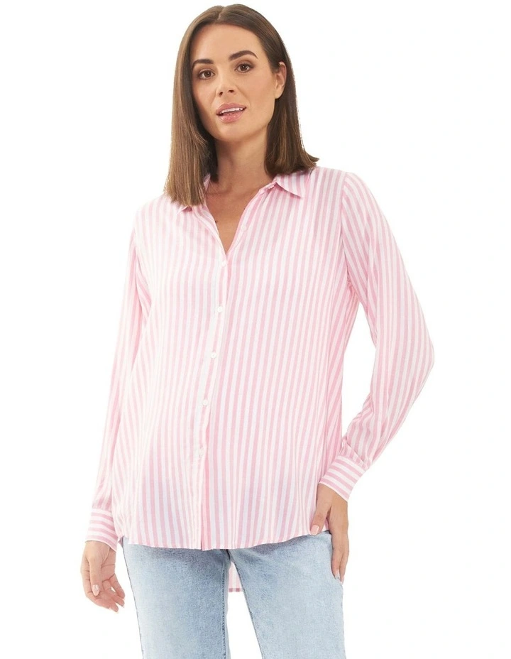 Emmy Stripe Shirt in Bubble Gum/White