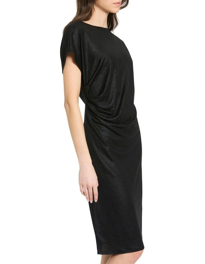 Shine Again Foil Linen Dress in Black