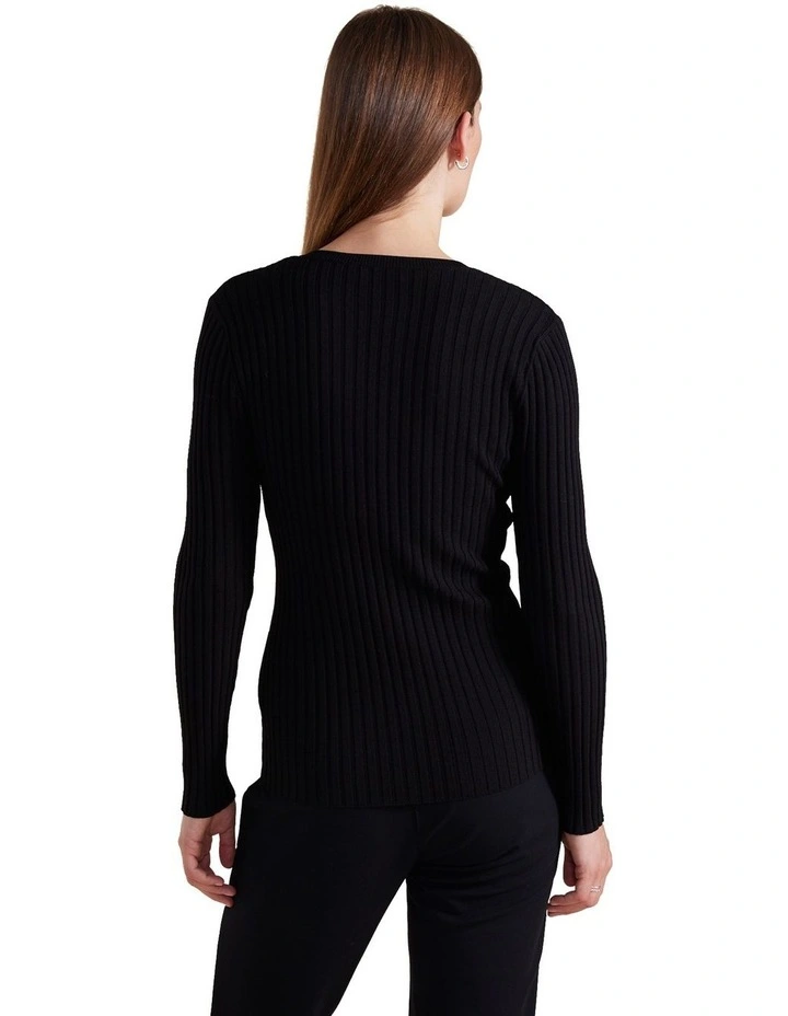Essential Rib Knit Henley Jumper in Black