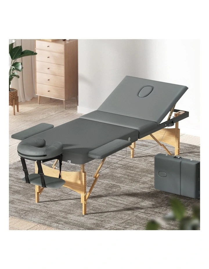 Wooden Portable 3 Fold Massage Table 75cm in Grey