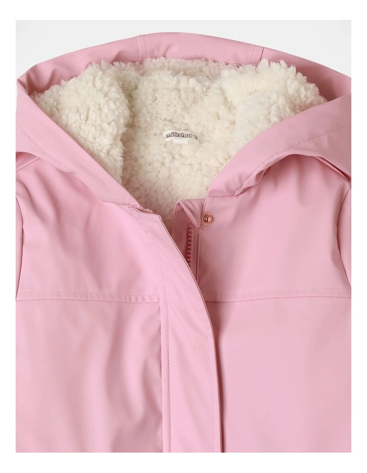 Sherpa Lined Hooded Raincoat in Pink