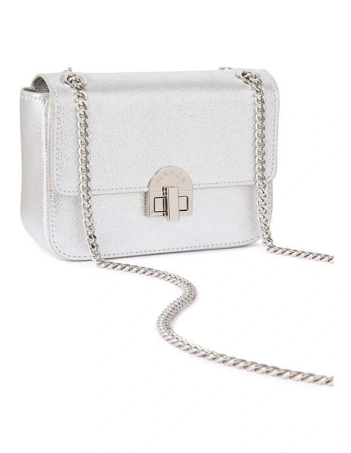 Mila Leather Turn Lock Bag in Silver