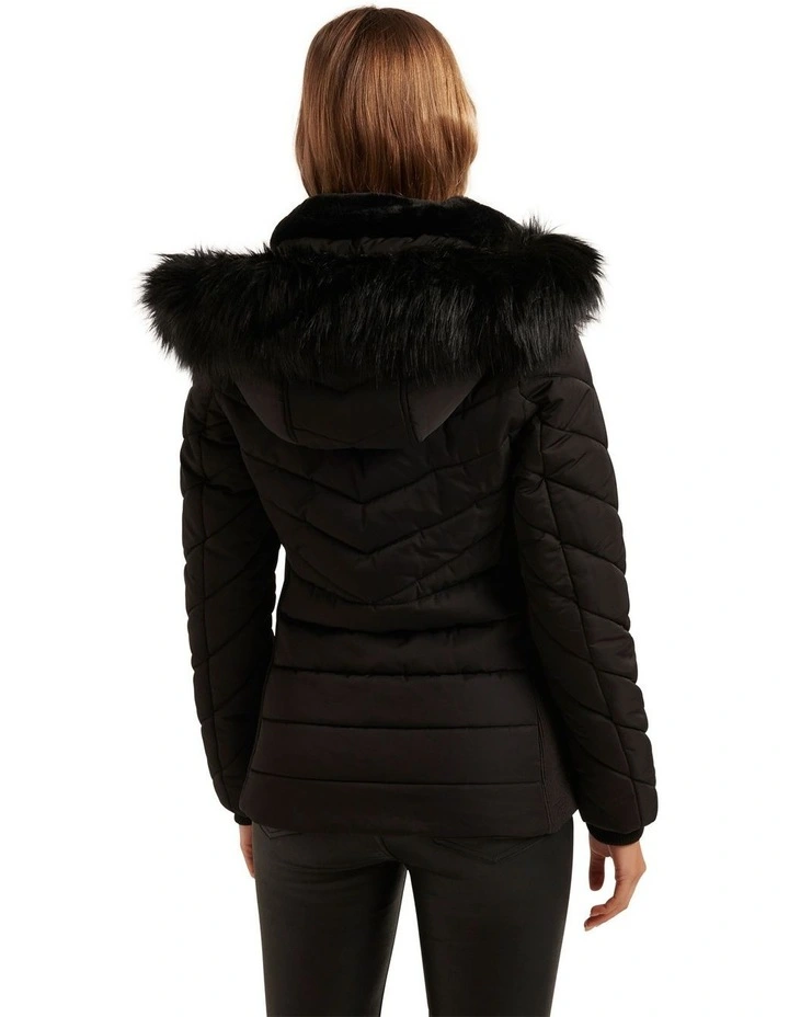 Joey Short Quilted Puffer Jacket in Black