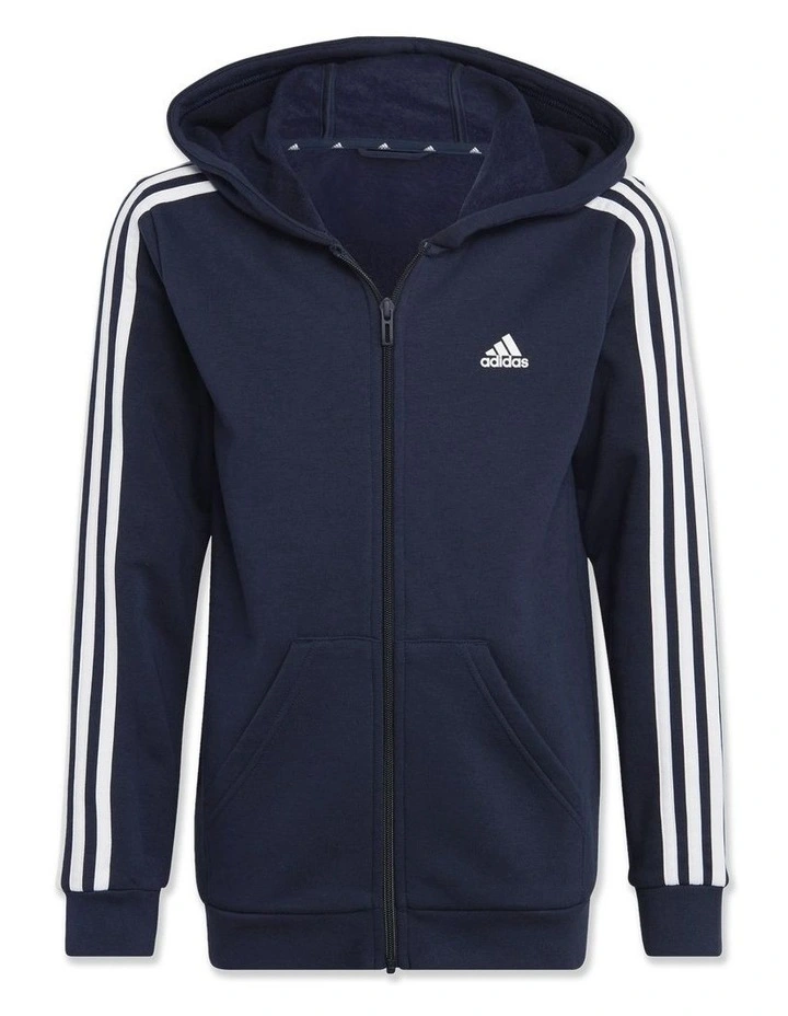 Essentials 3-Stripes Fleece Full-Zip Hoodie in Blue
