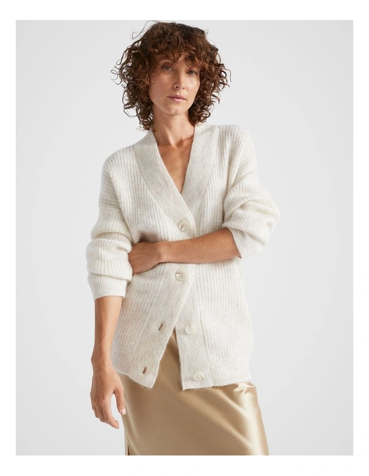 Mohair Blend Rib Oversized Cardigan in Oat Marle