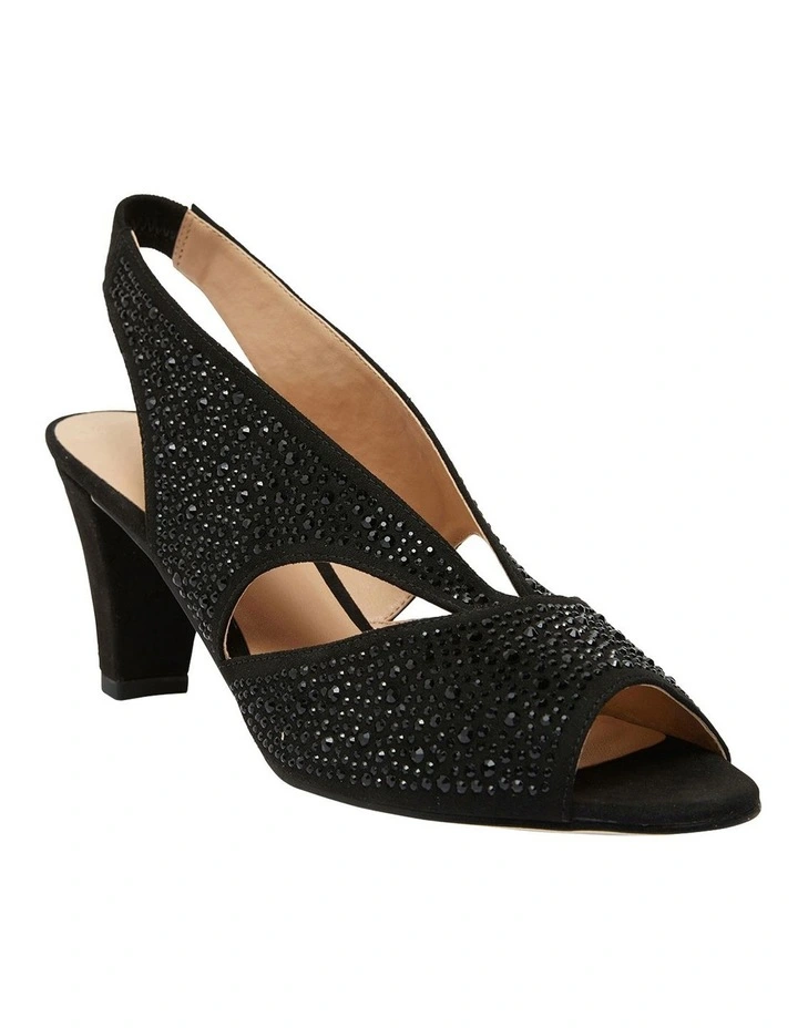 Angie Sandal Heel in Black Fabric