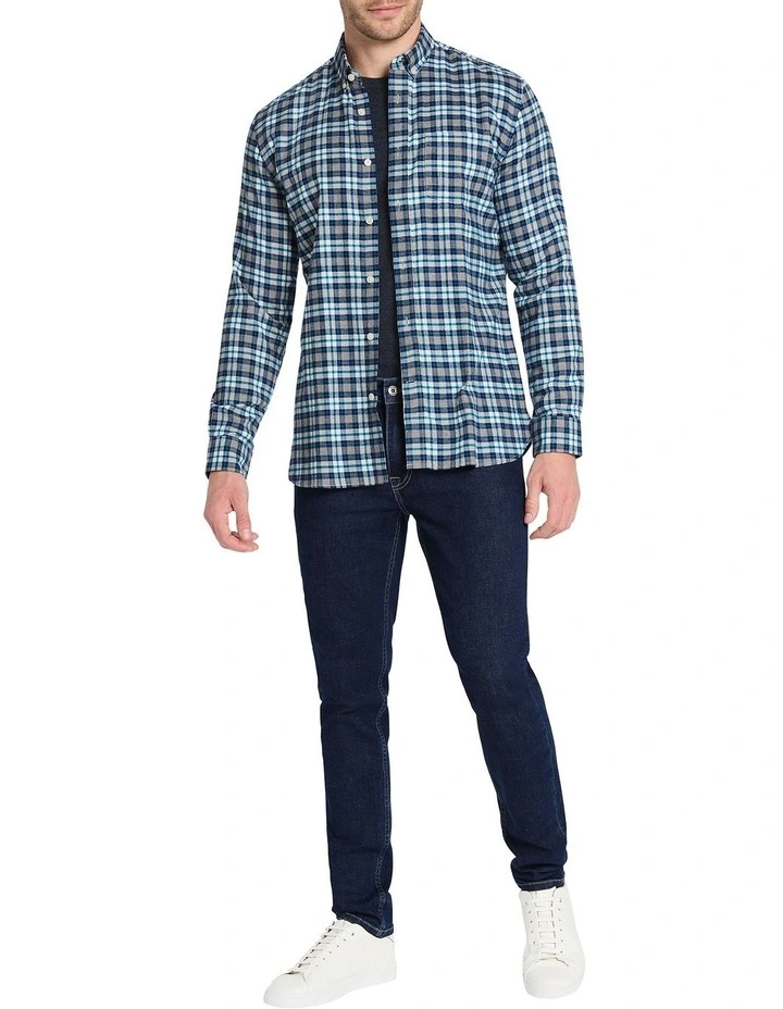 Kaneki Long Sleeve Brushed Check Shirt in Blue/Grey