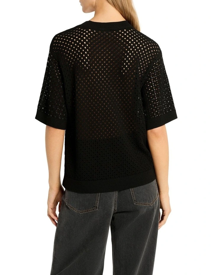 Cruise Pointelle Knit Tee in Black Sequins