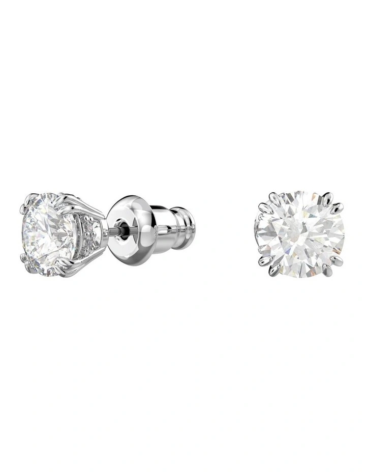 Constella Stud Earrings Round Cut Rhodium Plated in White