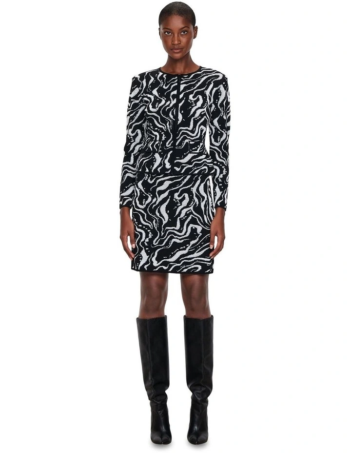Marble Pointelle Knit Skirt in Black/White