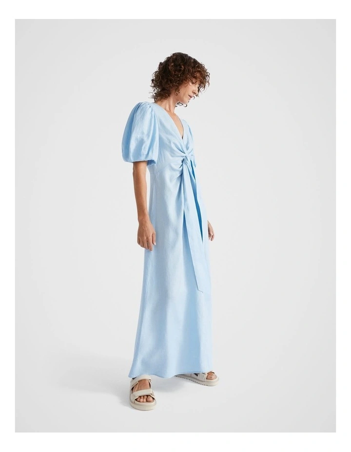 Linen Tie Front Maxi Dress in Capri
