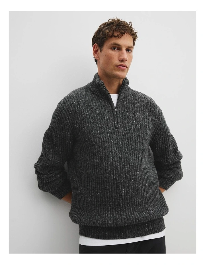 Merino Nep Half Zip Knit in Charcoal