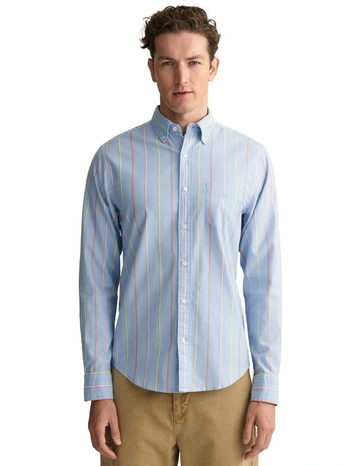 Archive Oxford Stripe Long Sleeve Shirt in Capri Blue