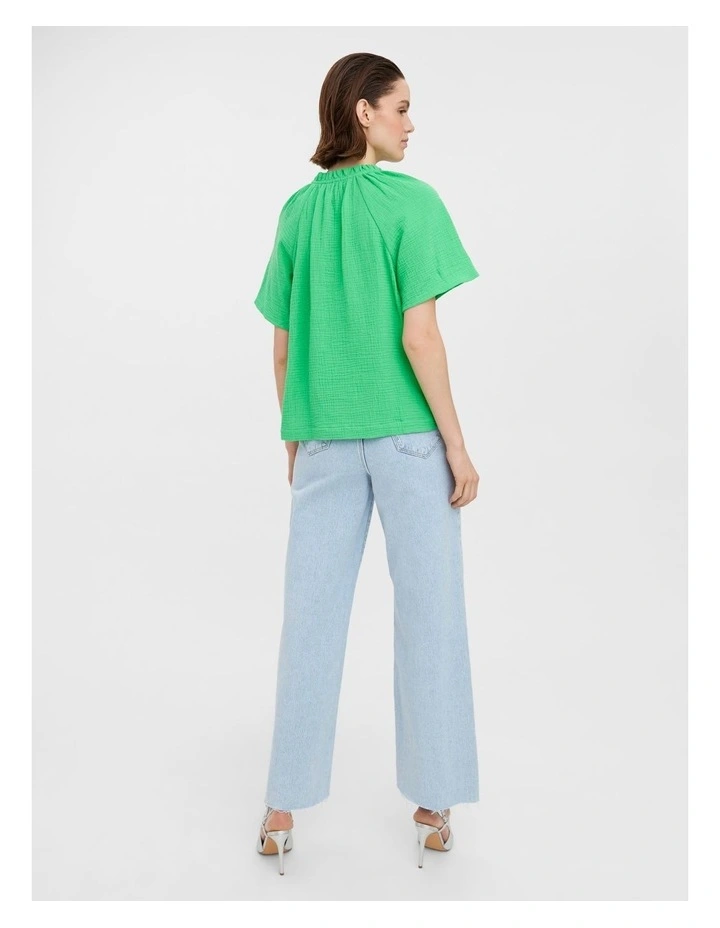 Natalie Short Sleeve Frill Cotton Top in Irish Green