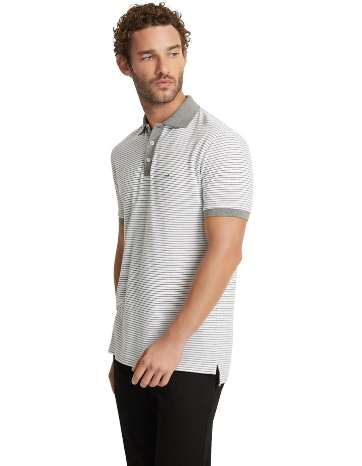 Mack Striped Organic Cotton Polo in Grey