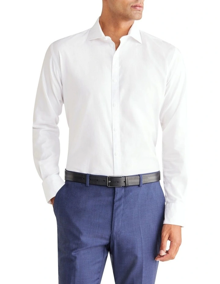 Casual Tailored Long Sleeve 1 Colour Heather Oxford Shirt in White