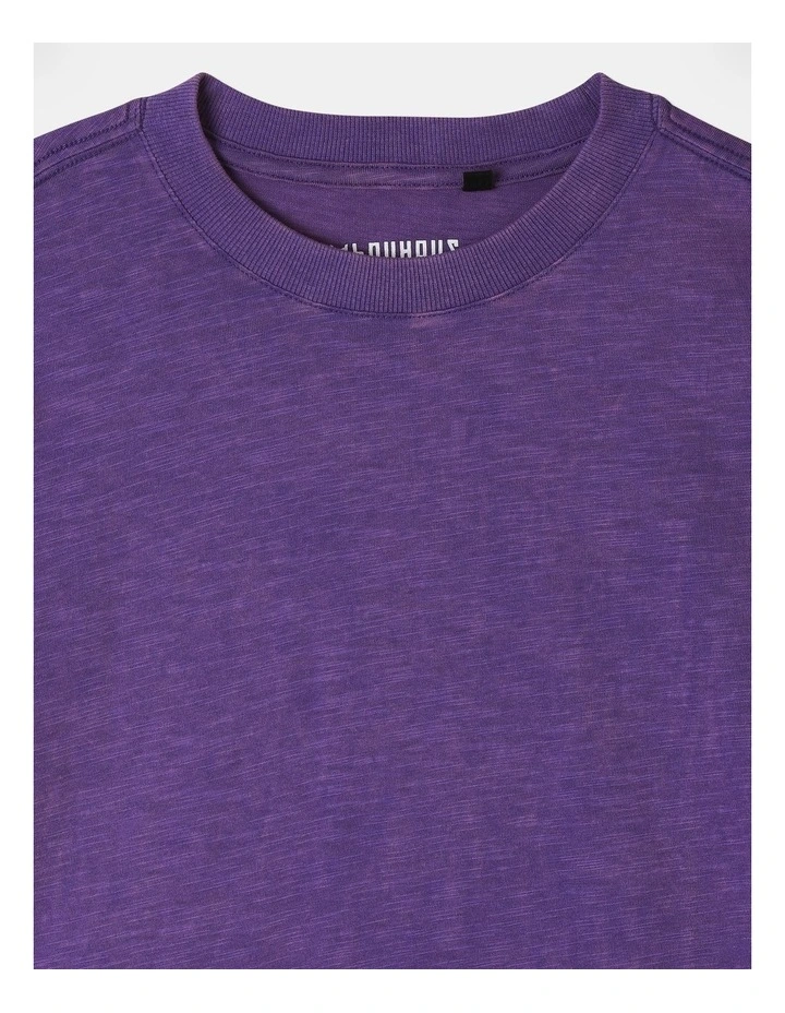 Long Sleeve Acid Wash Tee in Purple