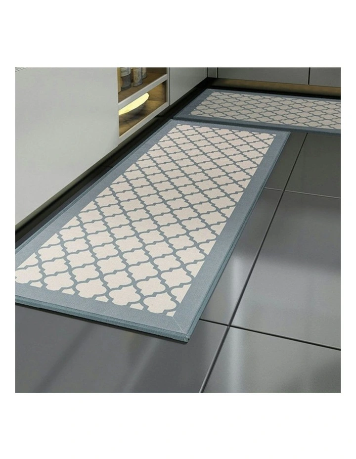 Non-Slip Water Absorbent Washable Kitchen Rug Floor Mat 2 Pieces Set in Grey