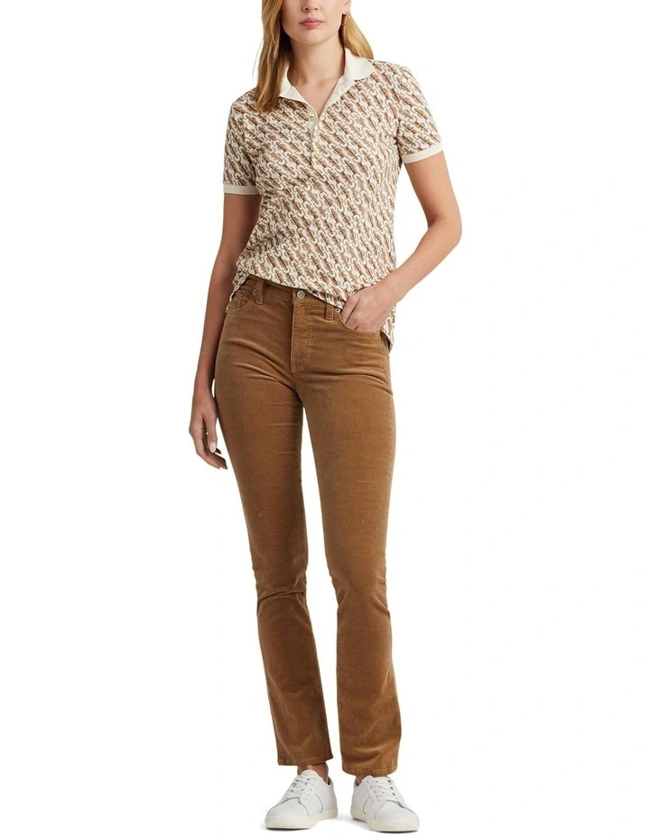 Belting-Print Pique Polo Shirt in White