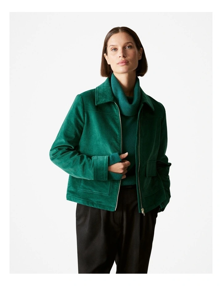 Corduroy Zip Through Jacket in Dark Green