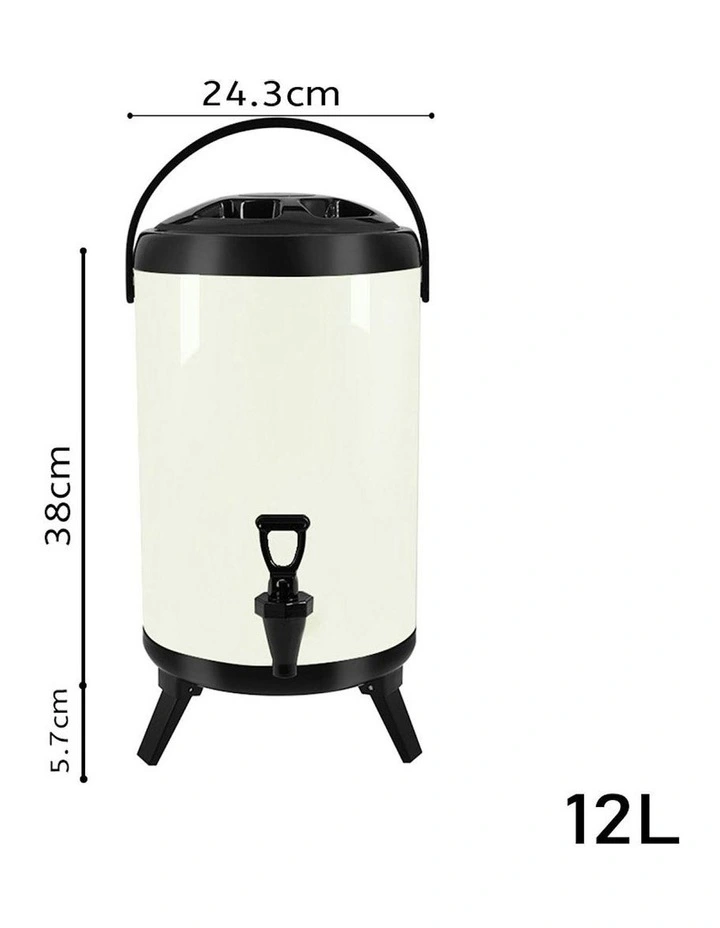 Stainless Steel Insulated Milk Tea Barrel 12L with Faucet in White