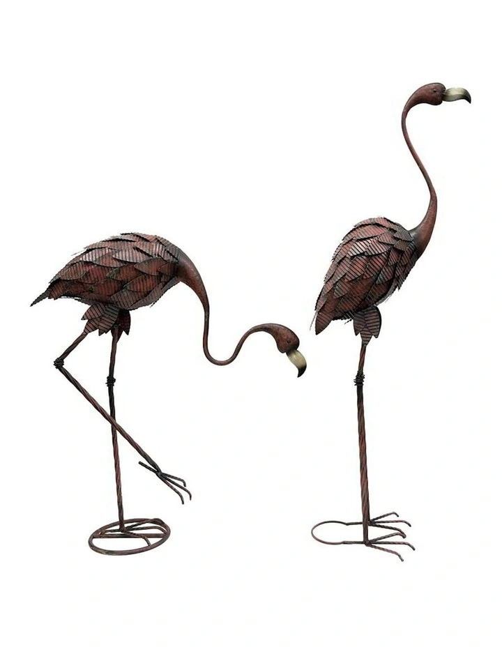 Bird Figurine Coloured Flamingos Set of 2 in Multicolour Rust