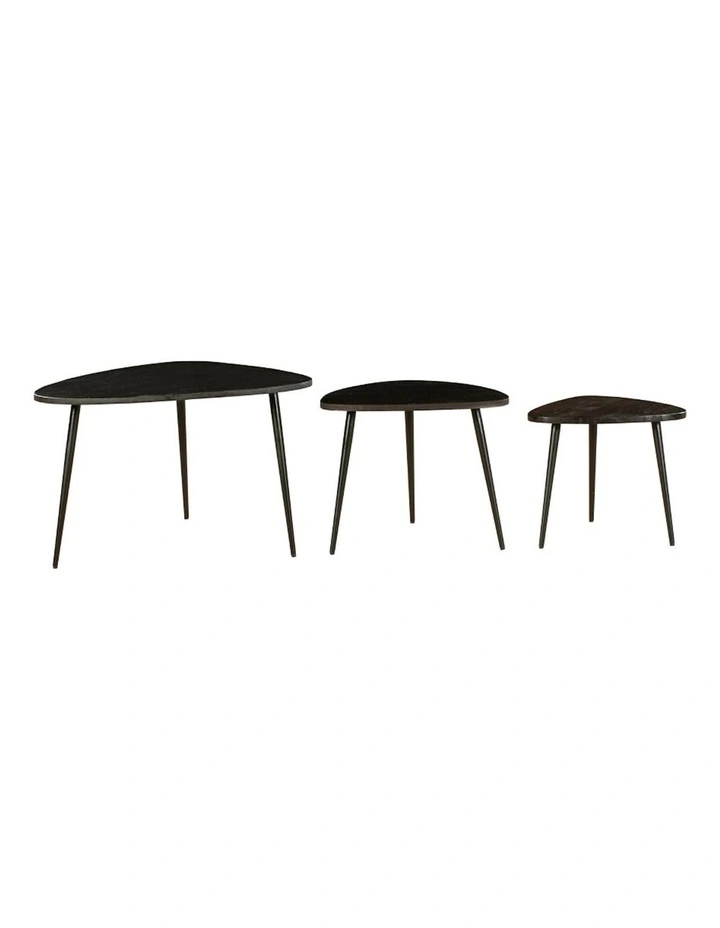 Paulo Solid Wood Nested Coffee Table Set Of 3 in Black