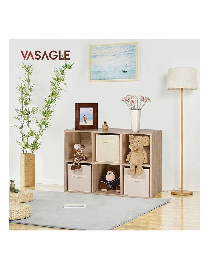 Bookcase with 6 Compartments Wooden Shelving in Brown