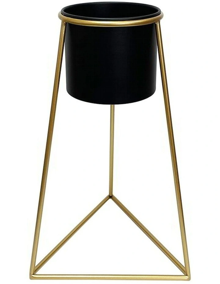 Metal Planter on Gold Pyramid Stand 45cm in Black