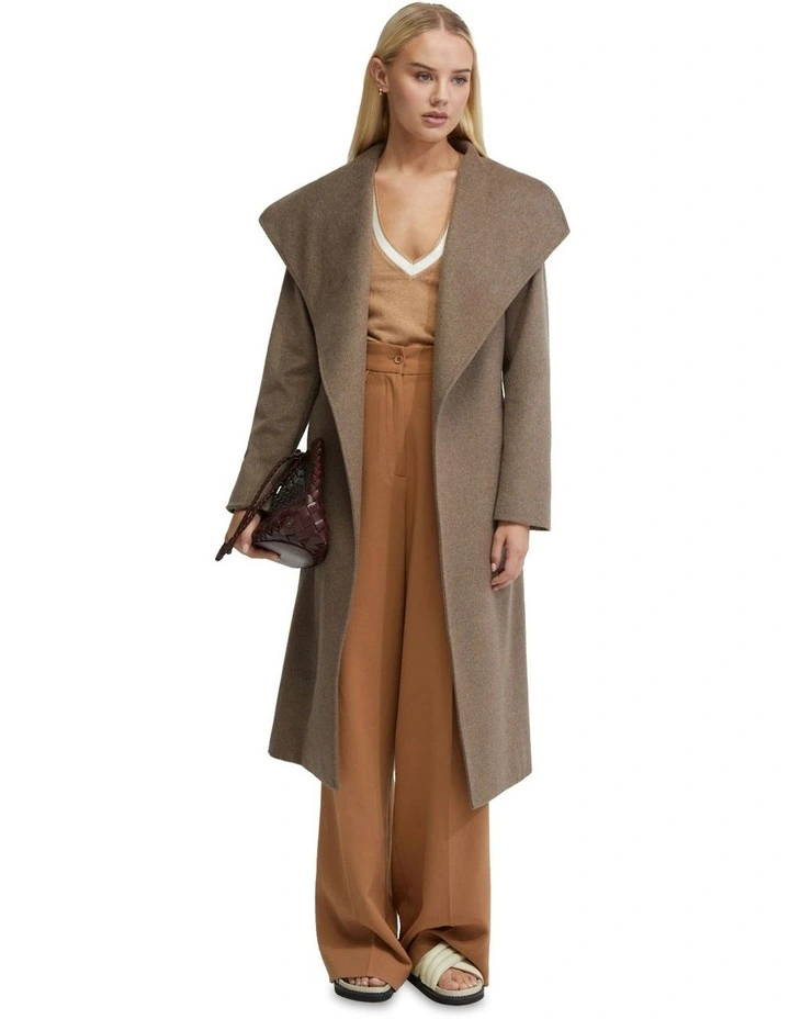 Gia Wool Rich Waist Tie Coat in Nutshell