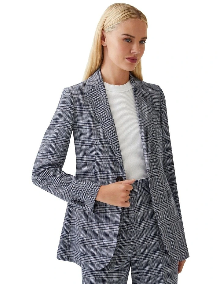Ebony Eco Checked Suit Jacket in Navy