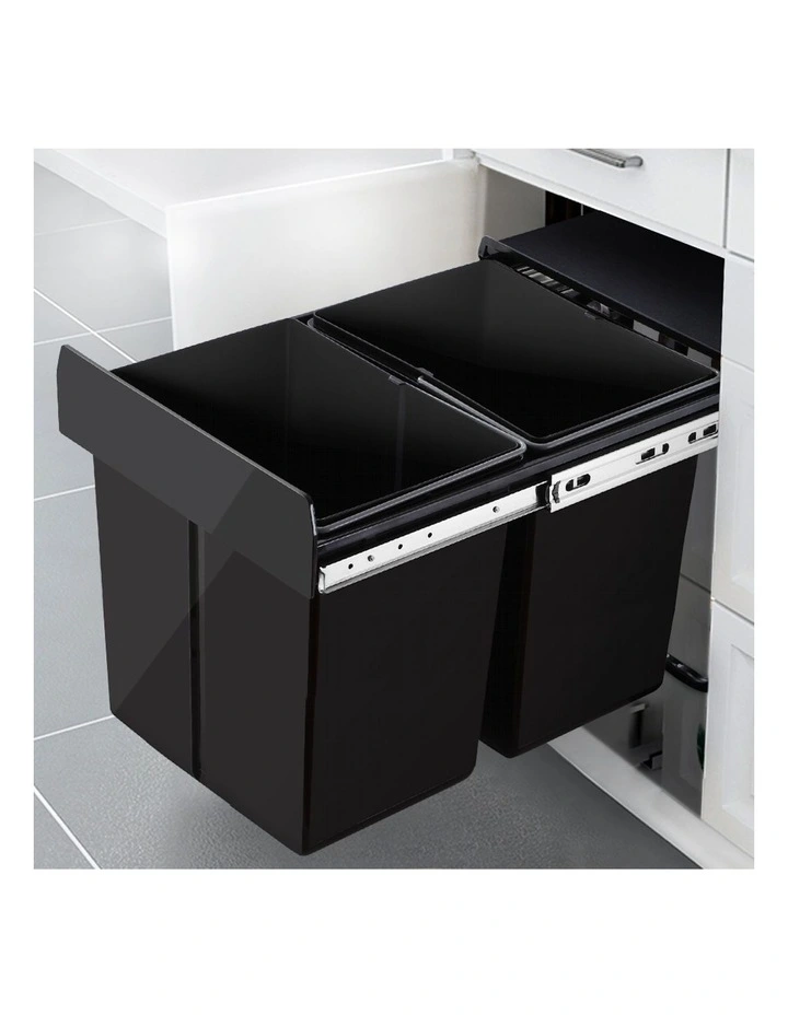 Cefito Pull Out Bin Kitchen Double Basket 2X20L in Black