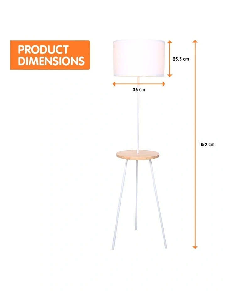 Metal Floor Lamp Stand Tripod In Round Shade Wooden Table Shelf White