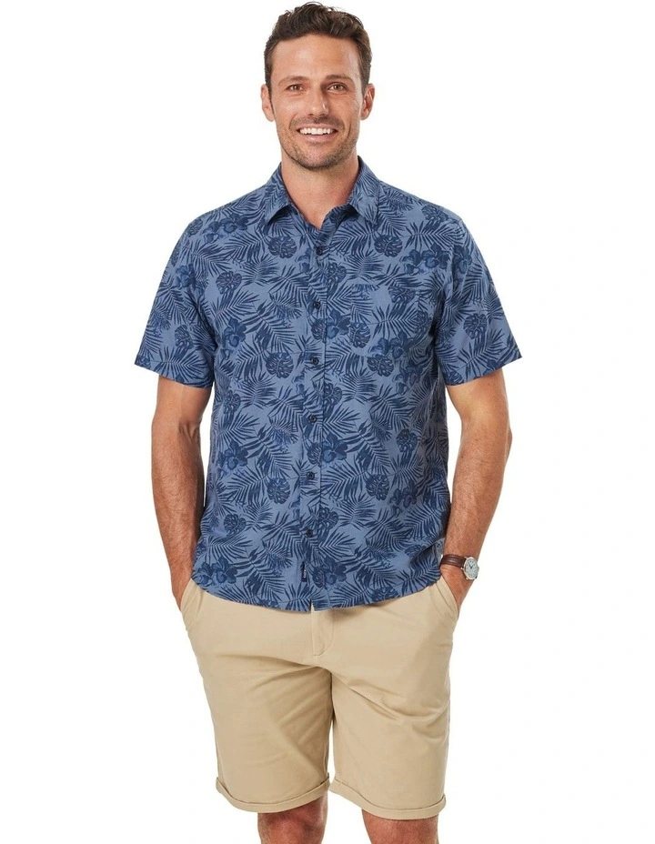 Casual Hibiscus Print Shirt in Chambray